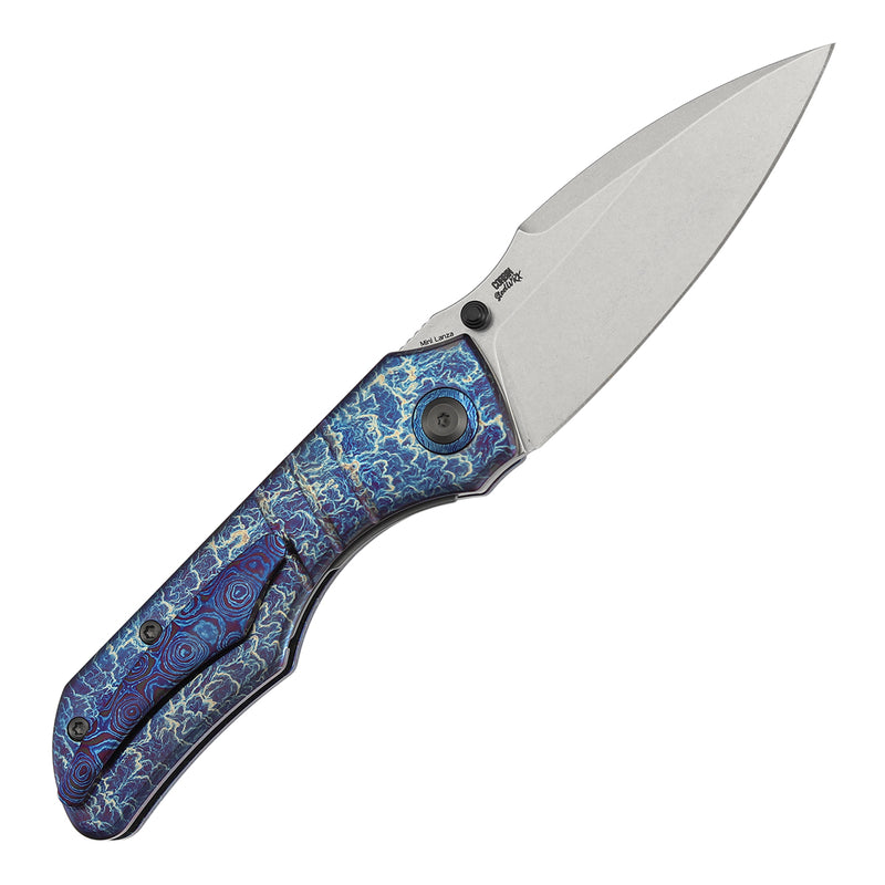 Kansept Mini Lanza | Thumb Stud | Titanium with Lightning Strike Finish | 3.31" CPM 20CV Blade | Brandon Corbin Designed | K1116A3