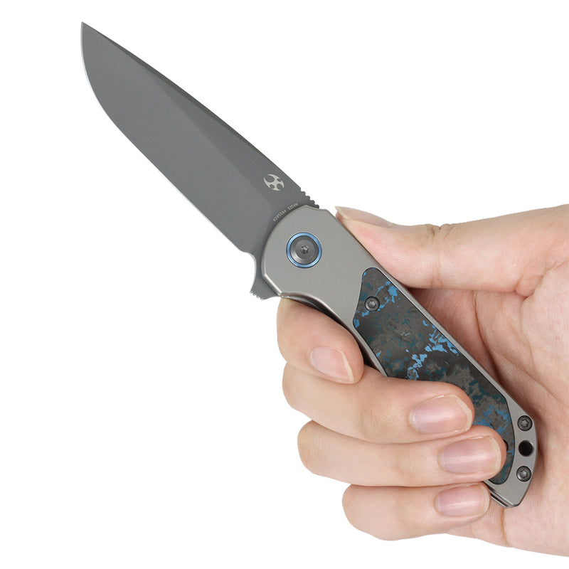 Ptarmigan | Frame Lock | Beadblasted Titanium & Arctic Storm FatCarbon | 3.12" Gray TiCn Coated CPM S35VN | Jared Price Design | K2055A4
