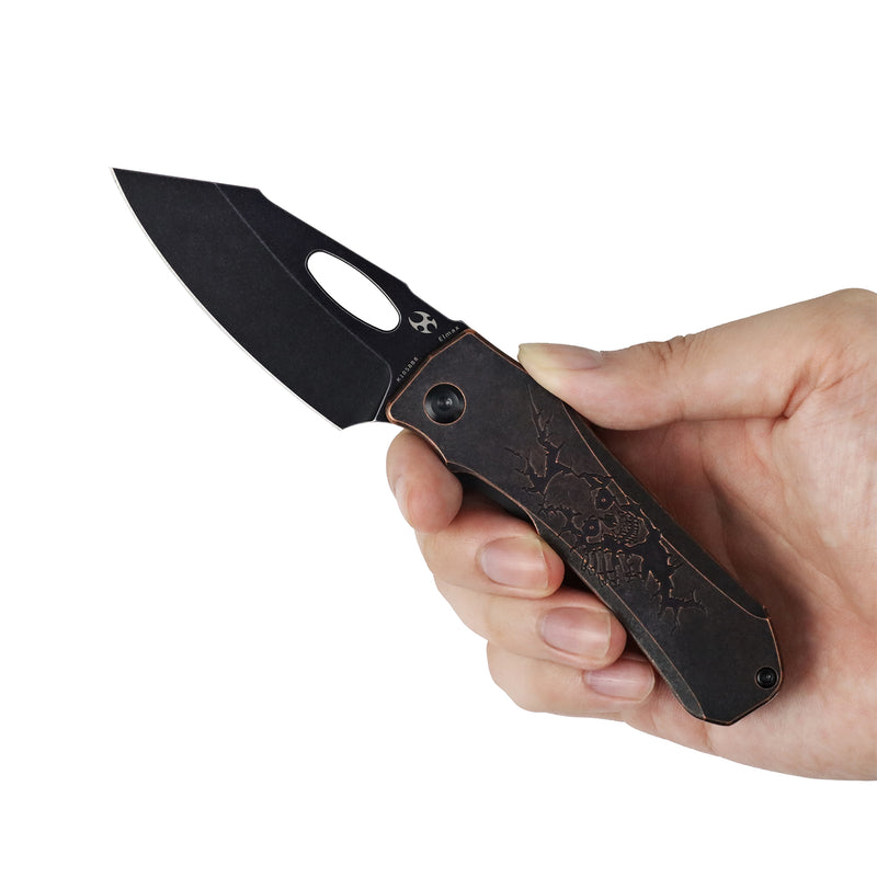 Loki | Frame Lock | 2.99" Blackwash Elmax Blade | Blackwash Titanium & Copper Bones | Steven Dunnuck Designed | K1058B8