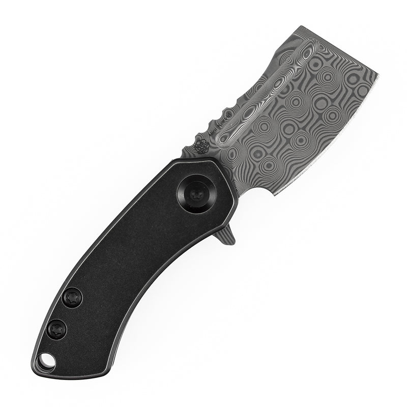 KANSEPT Mini Korvid Flipper knife Blackwash Titanium Handle (1.45'' Damascus Blade ) Koch Tools Design-K3030H1