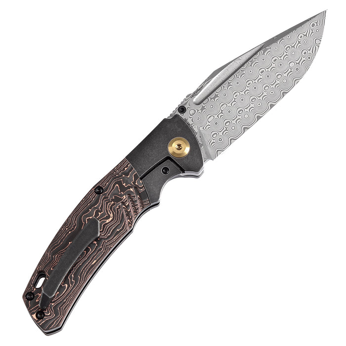 KANSEPT Hinterland Thumb Stub Blackwash Titanium and Copper Carbon Fiber Handle (3.58"Damascus Blade) Morgan Koens Design-K1057A3