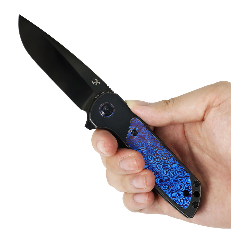 Ptarmigan | Frame Lock | Blackwash Titanium & Timascus | 3.12" Black Mirror DLC CPM S35VN | Jared Price Design | K2055A1