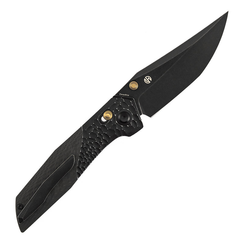 Deadite | Blackwash Aluminum (rock texture) with Twill Carbon Fiber Scales | 3.52" 154CM Blade | Tuffknives Design | T1081V4