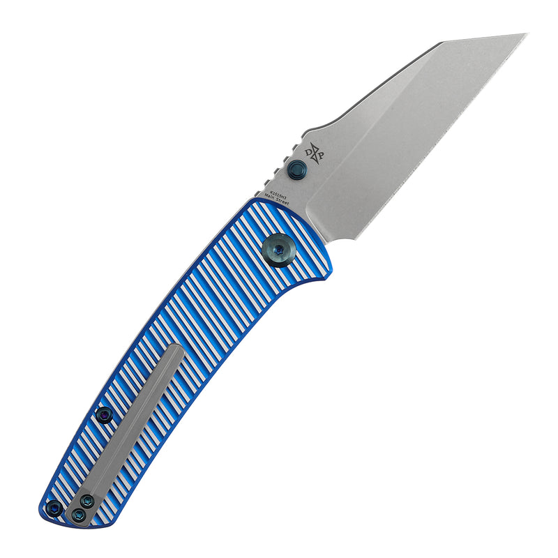 Kansept Main Street | Top Liner Lock | Blue and Plain Aluminum with Stripes | 3.36" Elmax Blade | Pinkerton Knives Design |K1015H3