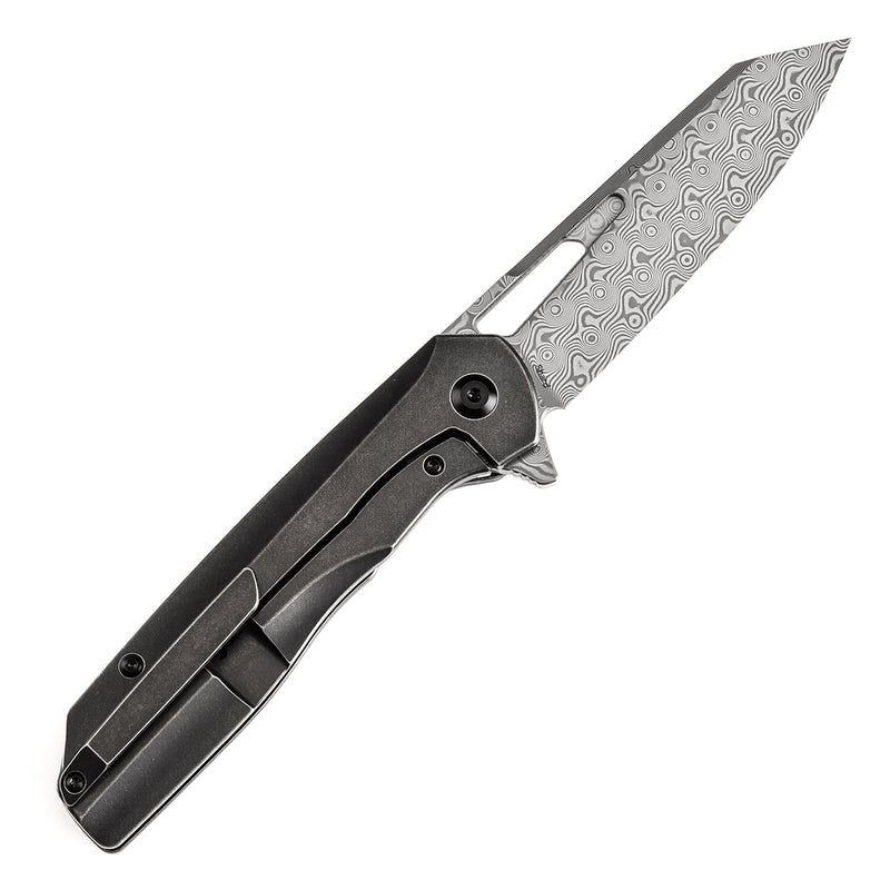 KANSEPT Shard K1006C2 Damascus Blade Blackwashed Titanium and Copper Carbon Fiber Handle With Kim Ning Design