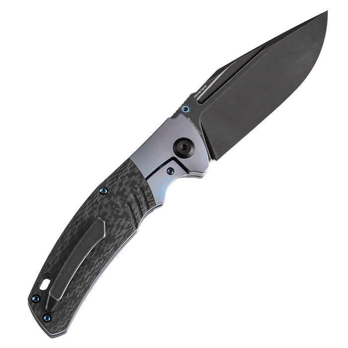 KANSEPT Hinterland Thumb Stub Blue Anodized Titanium and Twill Carbon Fiber Inlay Handle (3.58"CPM S35VN Blade) Morgan Koens Design-K1057A1