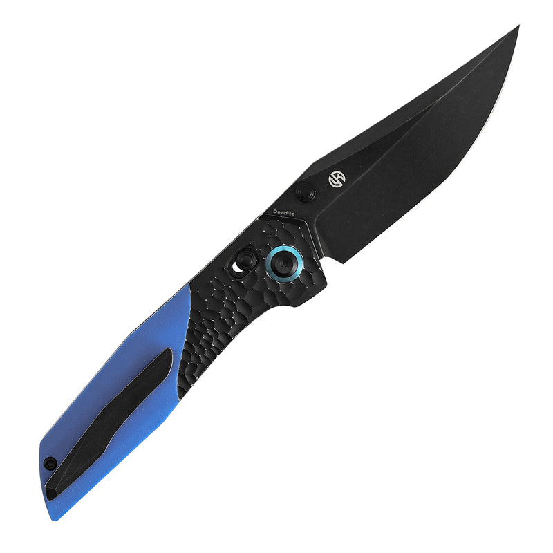 Deadite | Blackwash Aluminum (Rock Texture) with Blue G10 Scales | 3.52" 154CM Blade | Tuffknives Design | T1081V2
