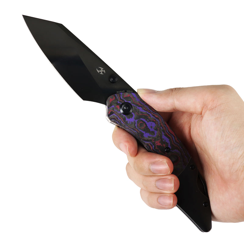 Exclusive | K9 | Bolster Liner Lock | Purple Haze Fatcarbon & Balckwash Titanium | 3.63" Black Mirror DLC CPM S35VN| Keanison Knives Design | K1151A5