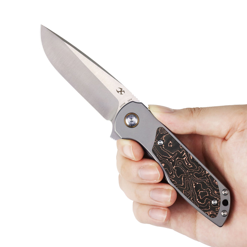 Ptarmigan | Frame Lock | Beadblasted Titanium & Copper Carbon Fiber | 3.12"Satin CPM S35VN | Jared Price Design | K2055A2