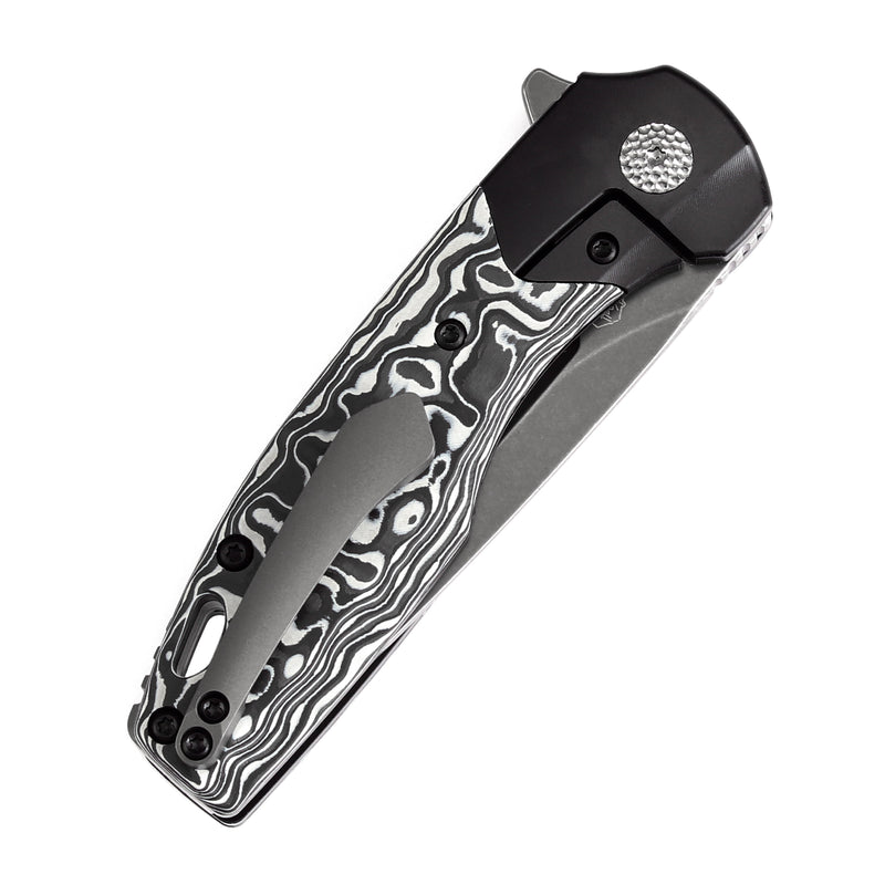 KANSEPT Cassowary Flipper Black Anodized Titanium and Black White Nebula Carbon Fiber Handle (2.9''CPM S35VN Blade ) Koch Tools Design -K2065B2
