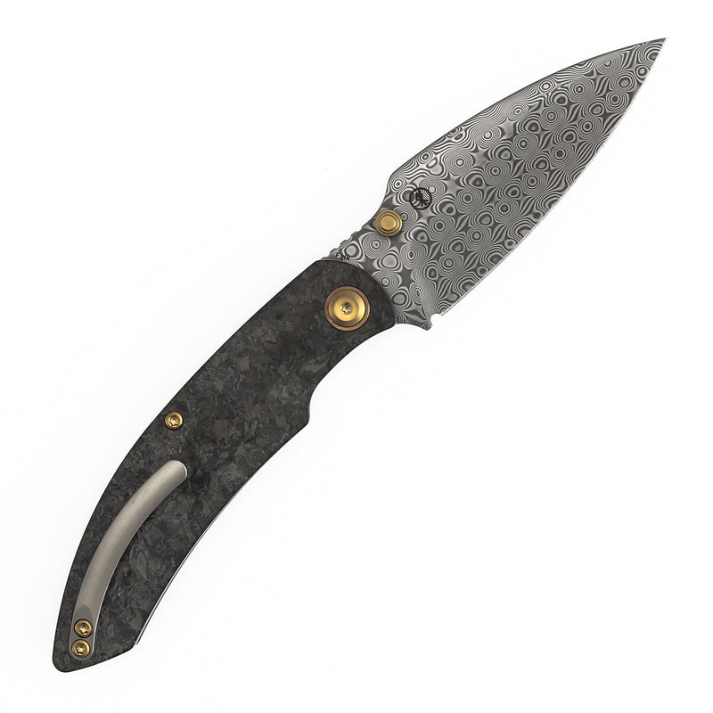 Kansept Falk | Thumb Stud | Shred Carbon Fiber | 3.31" Damascus Blade | Cédric Destombes Designed | K1142A1