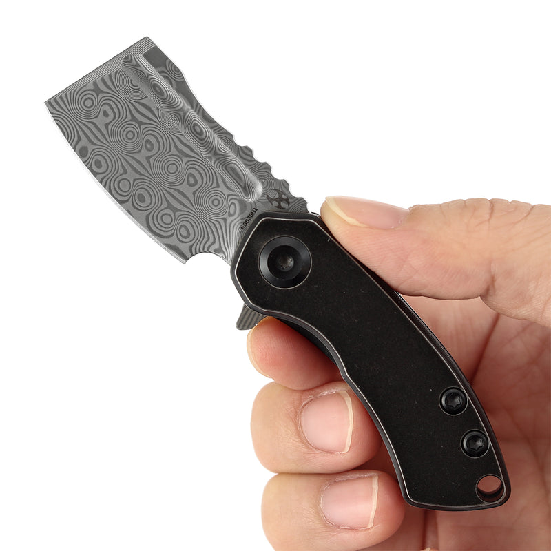 KANSEPT Mini Korvid Flipper knife Blackwash Titanium Handle (1.45'' Damascus Blade ) Koch Tools Design-K3030H1