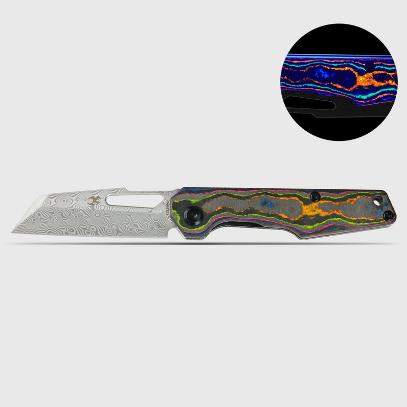 Lucero | Liner Lock | 80S Camo Carbon Fiber | 2.56" Damascus | August Originals |T2156A1