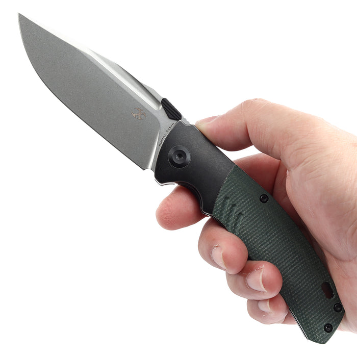 KANSEPT Hinterland Thumb Stub Blackwash Titanium and Green Micarta Inlay Handle (3.58"CPM S35VN Blade) Morgan Koens Design-K1057A2