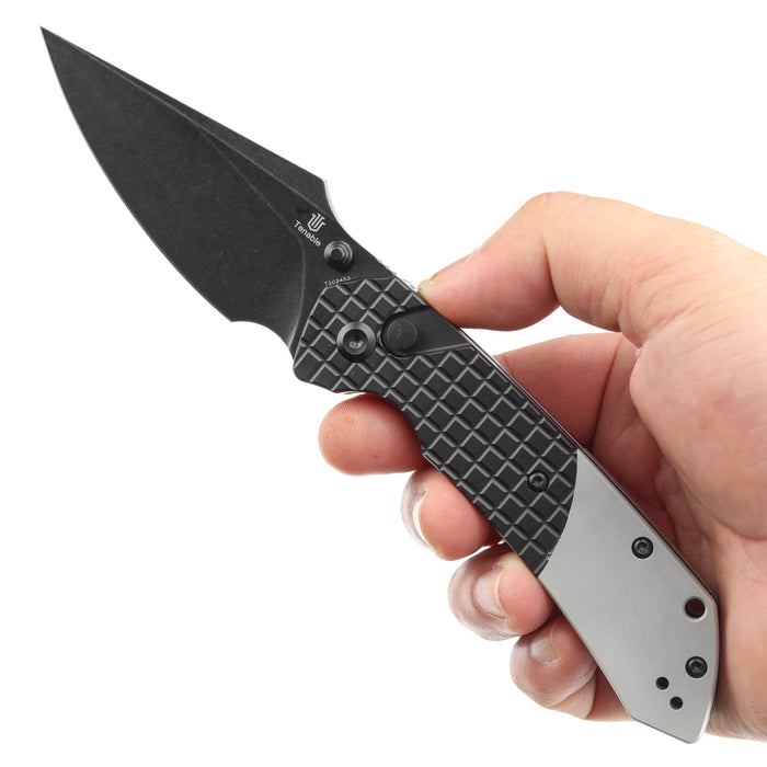 Estimated Released in November
- Fenrir Button Lock Knife Black Anodized Aluminium+Plain Aluminium Handle (3.44''14C28N Blade) Greg Schob Design - T1034S2