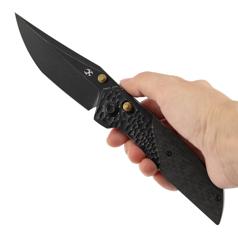 Deadite | Blackwash Aluminum (rock texture) with Twill Carbon Fiber Scales | 3.52" 154CM Blade | Tuffknives Design | T1081V4