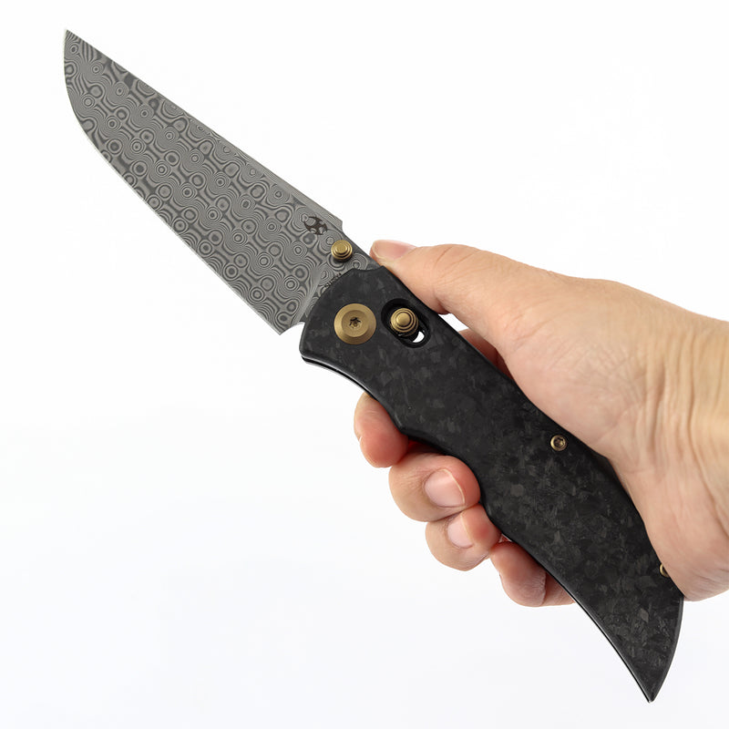 KANSEPT SIF Crossbar Lock Shred Carbon Fiber Handle (3.76" Damascus Blade) AGO Knives Designed- K1100V4