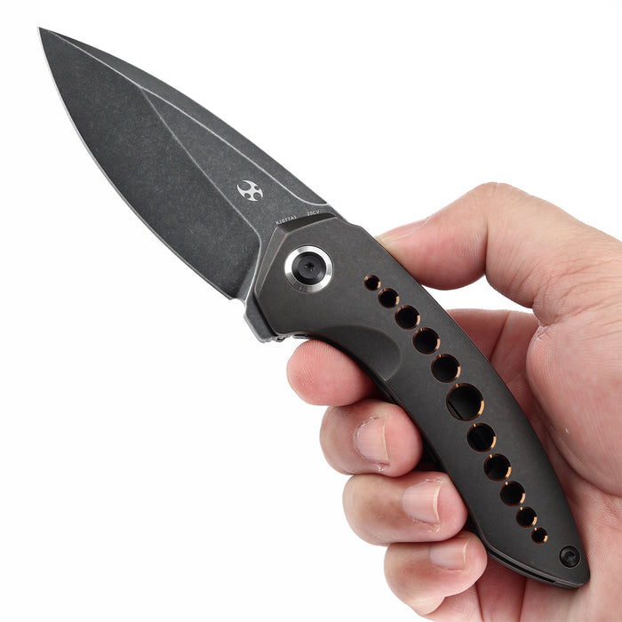 KANSEPT ODD 21 Front Flipper Blackwash Titanium with Bronze Anodized Holes Handle (3.08'' CPM 20CV Blade) Tuffknives Design -K1077A1