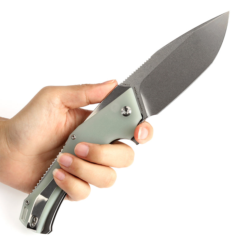 KANSEPT Hellx Button Lock Jade G10 Handle (3.6''D2 Blade ) Mikkel Willumsen Design - T1008F5