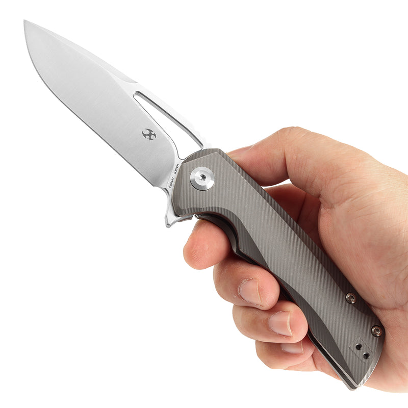 KANSEPT KRYO Thumb Hole Bronze Anodized and Stonewashed Titanium Handle (3.58" CPM S35VN Blade) Kim Ning Design-K1001A8