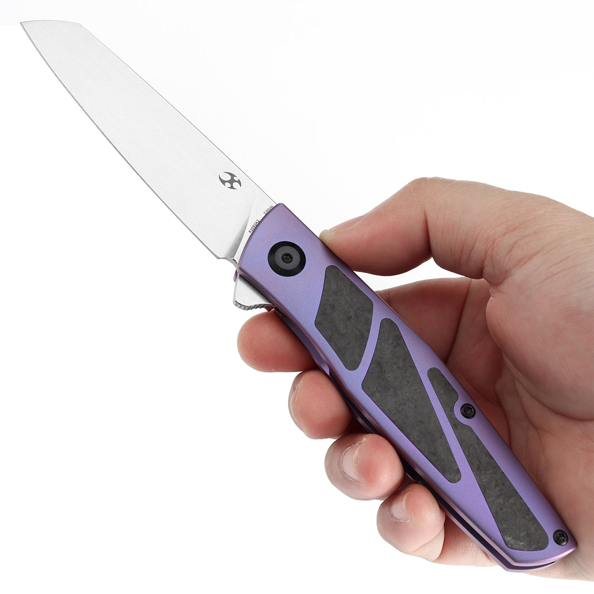 KANSEPT Cru Flipper Knife Purple Anodized Titanium & Shred Carbon