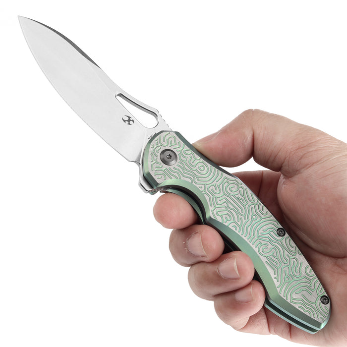 KANSEPT Echis Thumb Hole Green Anodized Textured Titanium Handle (3.45''CPM S35VN Blade ) Djinn Design -K1071A4