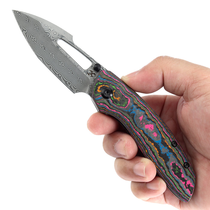 KANSEPT Link Thumb Studs 80S Camo Carbon Fiber Blackwash Titanium Handle(3.0''Damascus Blade )Triple Stripe Knives Design-K1068A5