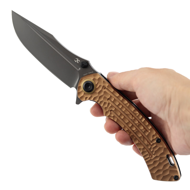 Kansept Pretatout | Golden Aluminum with Rock Texture | 3.56" CPM S35VN Blade | Kmaxrom Design | K1032A7