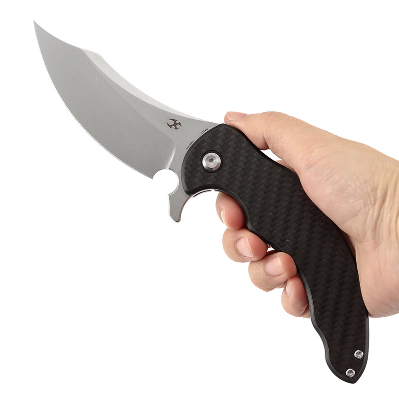 KANSEPT Gilgamesh Flipper Twill Carbon Fiber & G10 with Stonewashed Titanium Handle ( 3.75" CPM S35VN Blade) Andreas Goltz Designed- K1128A1