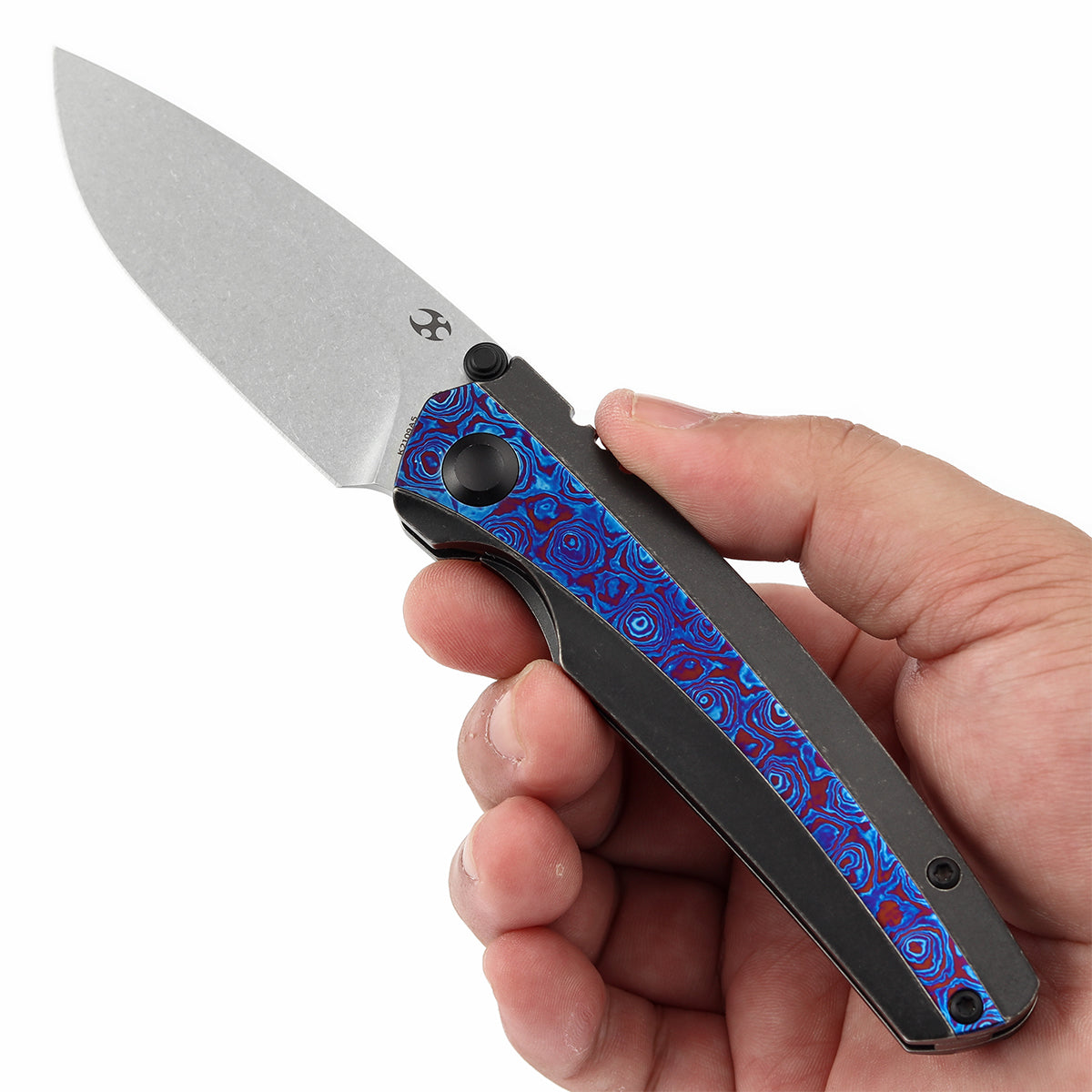 KANSEPT Thumb Stub Raven Blackwash Titanium wtih Timascus Handle
