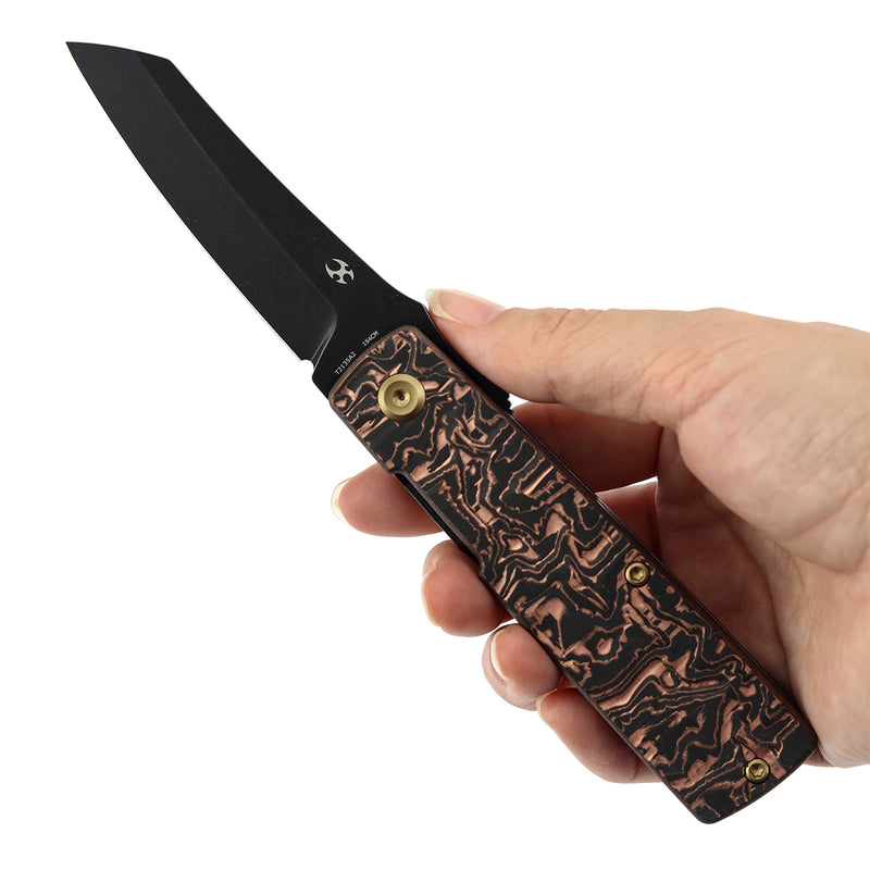 KANSEPT Higonokami | Liner Lock | 3.02'' 154CM Blade | Copper Carbon FIber Handle | Goran mihajlovic Design | T2135A2
