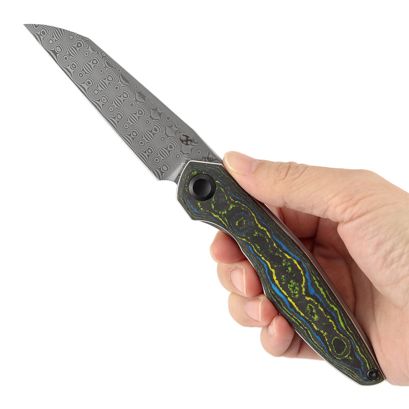 Kansept Halide | Liner Lock | Gecko Camo Carbon | 3.2" Damascus Blade | James Arnold Design | K1136A2