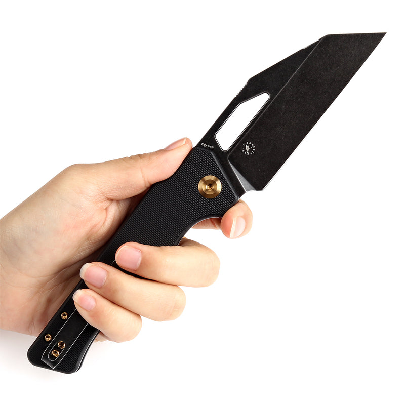 KANSEPT Egress T1033A1 Black Stonewashed 14C28N Black G10 Handle with Nitch Designs Design