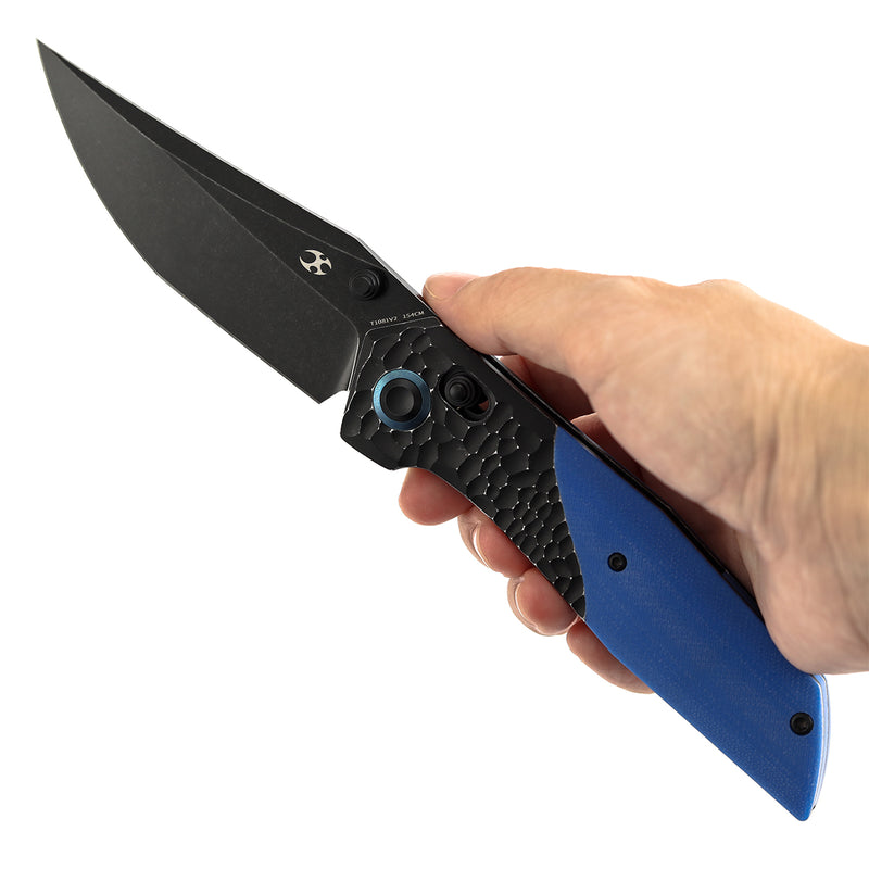 Deadite | Blackwash Aluminum (Rock Texture) with Blue G10 Scales | 3.52" 154CM Blade | Tuffknives Design | T1081V2