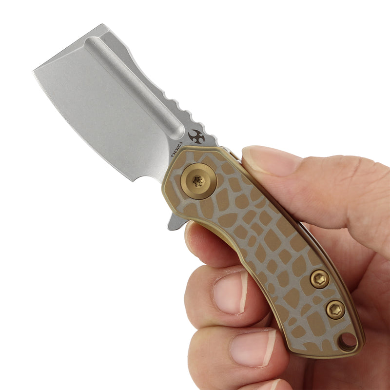 KANSEPT Mini Korvid | Liner Lock |1.45" 154CM Blade | Golden Anodized Titanium with Laser-Etched "Cracked Eggshell" Pattern | Koch Tools Design | T3030C3