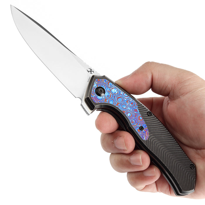 KANSEPT HAVØRN Flipper Blackwash Titanium with Timascus Inlay Handle with Timascus Clip (3.48''CPM S35VN Blade )Djinn Design -K1069A5