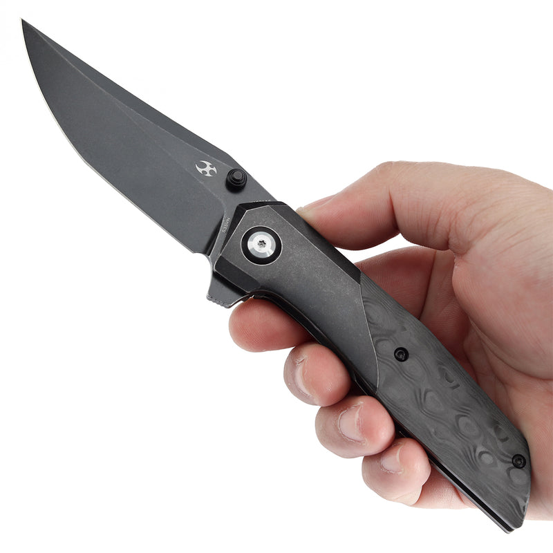 KANSEPT Deadite Thumb Stub Blackwash Titanium with Rose Pattern Carbon Fiber Handle (3.52''CPM S35VN Blade ) Tuffknives Designed - K1081A6