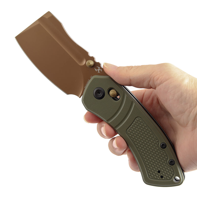 Kansept Korvid V | Crossbar Lock | Olive Green G10 with Diamond Pattern | 2.91" Rose Gold Coated D2 Blade | Koch Tools Designed | TE2030V2