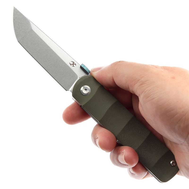 KANSEPT BTF Thumb Disc Knife Green G10 Handle (3.24'' CPM-S35VN Blade)Rolf  Helbig-K1064A1