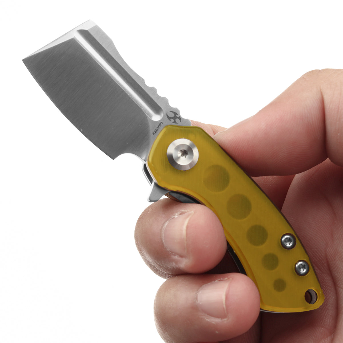 KANSEPT Mini Korvid Flipper Knife Amber PEI/Ultem(1.45'' CPM S35VN
