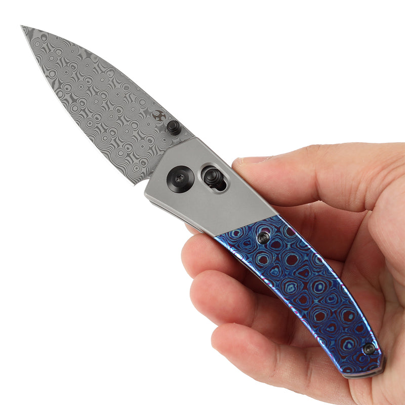 KANSEPT Dako Cross Bar Lock Titanium with Timascus Handle (3.19" Damascus Blade) with Eddy M Design-K1101V4