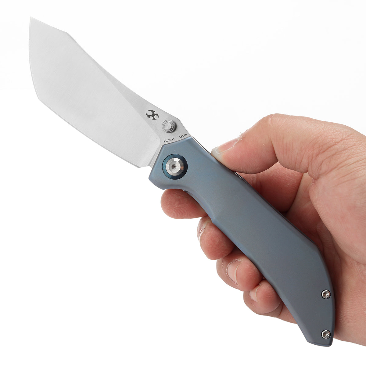 KANSEPT Tipper Thumb Stub Knife Blue Anodized Titanium Handle(3.38