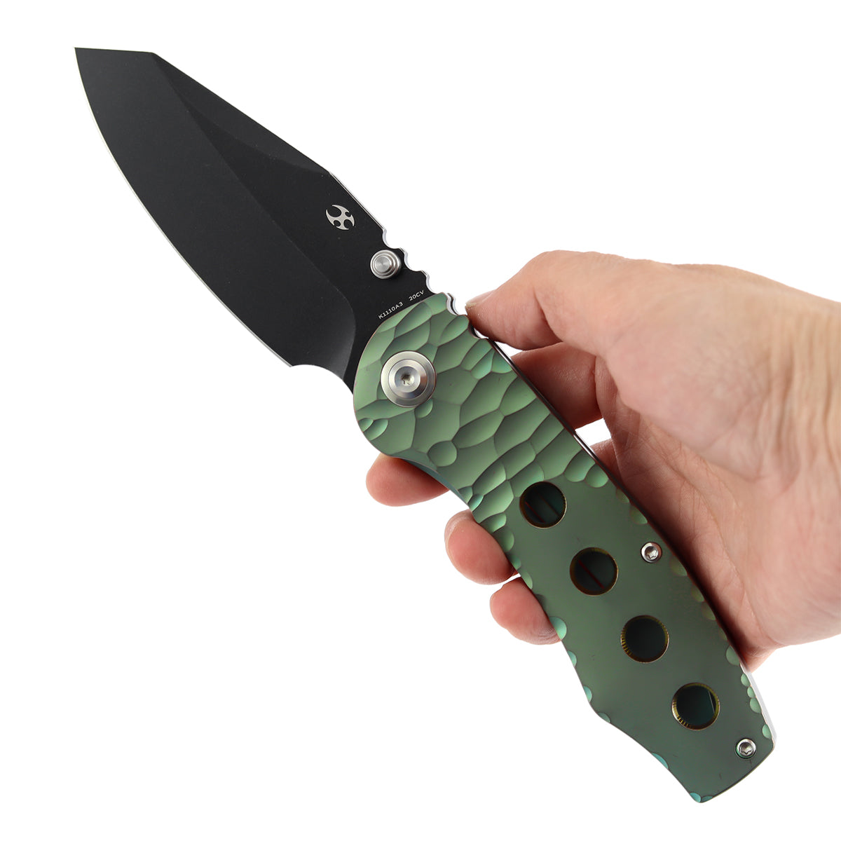 Kansept Caveman | Frame Lock | Green Anodized and Stonewashed