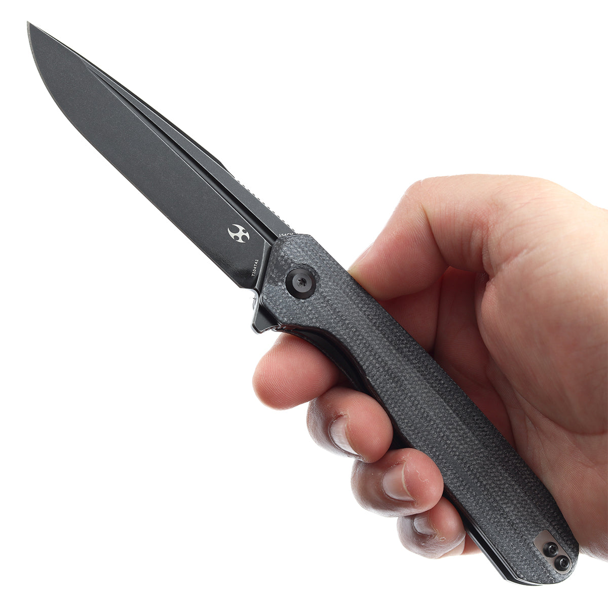 KANSEPT Qilin Flipper Black Micarta Handle (3.43''Blackwash 154CM