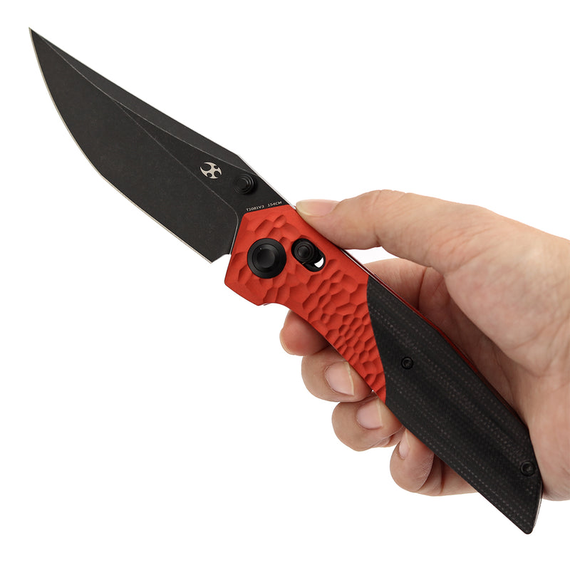 Deadite | Red Aluminum (Rock Texture) with Black Micarta Scales | 3.52" 154CM Blade | Tuffknives Design | T1081V3