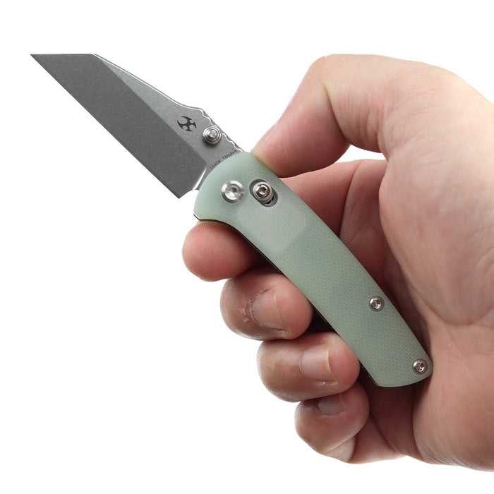 KANSEPT Little Main Street Cross Bar Lock Jade G10 Handle (2.26'' Stonewashed 154CM Blade) Dirk Pinkerton Design T2015V5