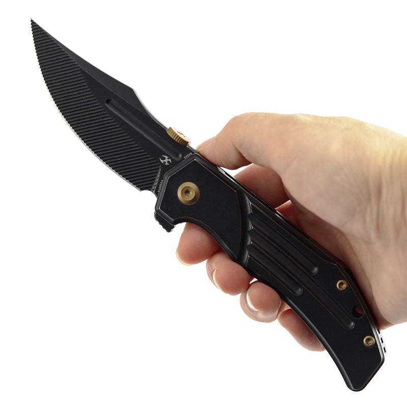 KANSEPT Orion Limited Version Flipper Blackwash Titanium Handle (3.07" Blackwash CPM S35VN with CNC Milling Blade) JB Stout Design-K1089A4