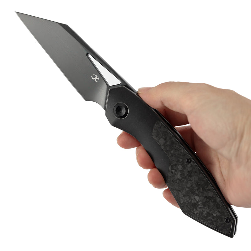 KANSEPT STRIP | Thumb Hole | Shred Carbon Fiber & Blackwash Titanium | 3.4" Mirror DLC Magnacut Blade | RON STEELE DESIGN | K1113A1