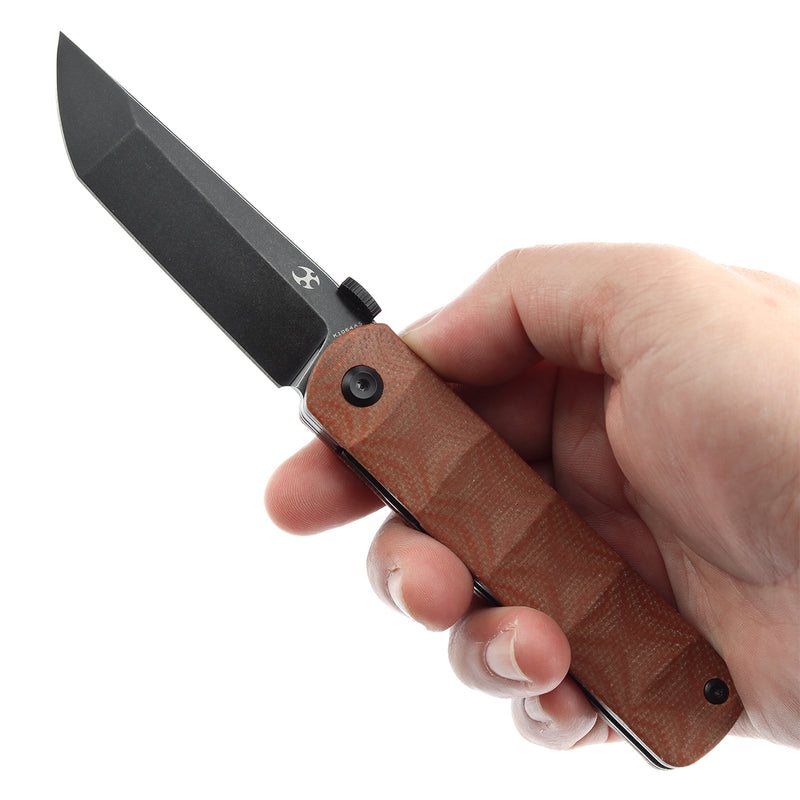KANSEPT BTF Thumb Disc Knife Brown Micarta Handle (3.24'' CPM S35VN Blade)Rolf Helbig-K1064A5