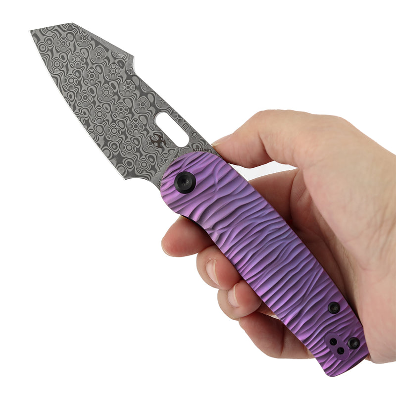 KANSEPT Orlok | Nested Liner Lock | Purple Anodized Ti with Micro Rock Texture | 3.03" Acid Etched Damascus | Terry Cour II Design | K2111A6